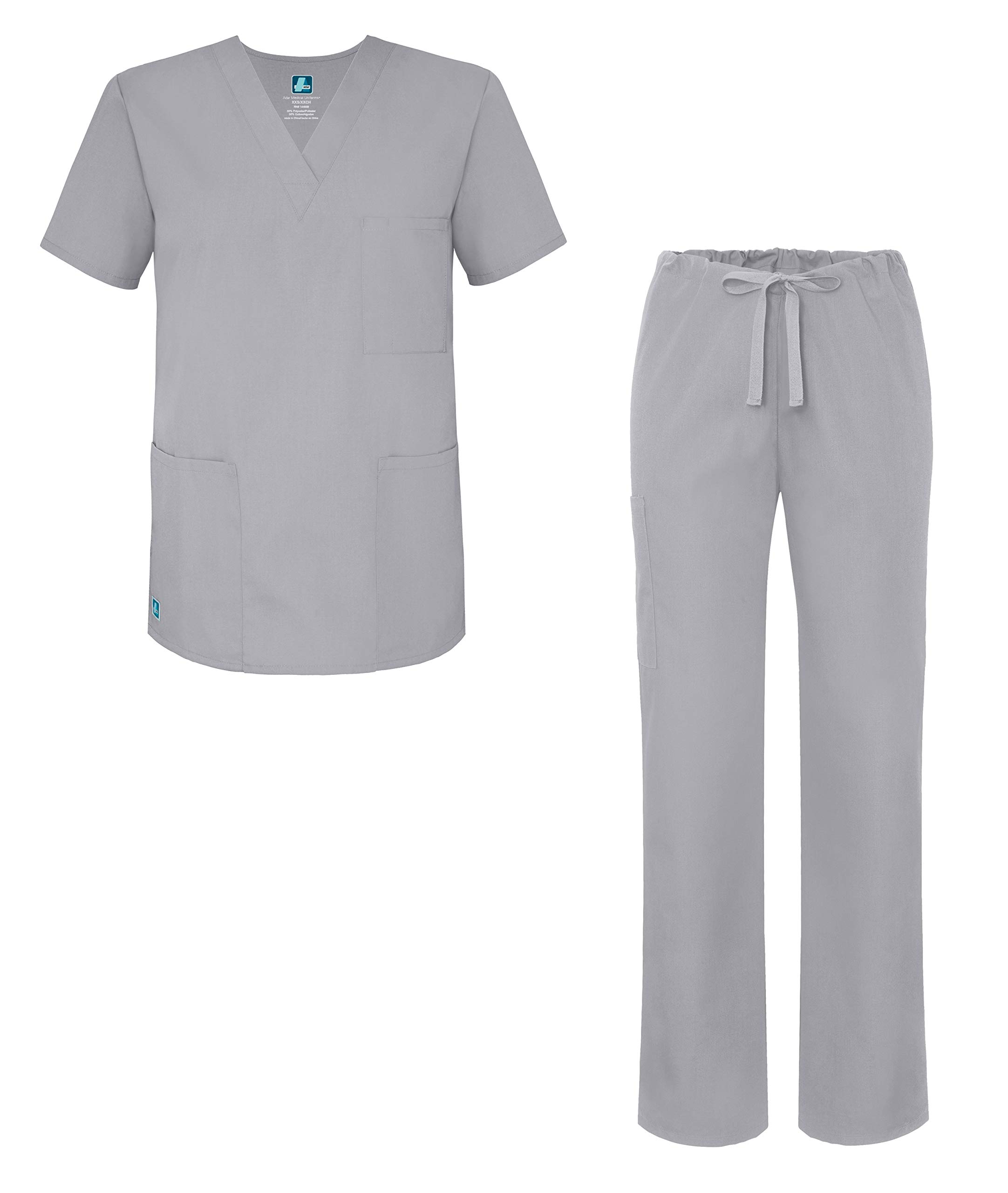 Adar Universal Unisex Scrub Set - Unisex V-Neck Scrub Top & Tapered Drawstring Scrub Pants