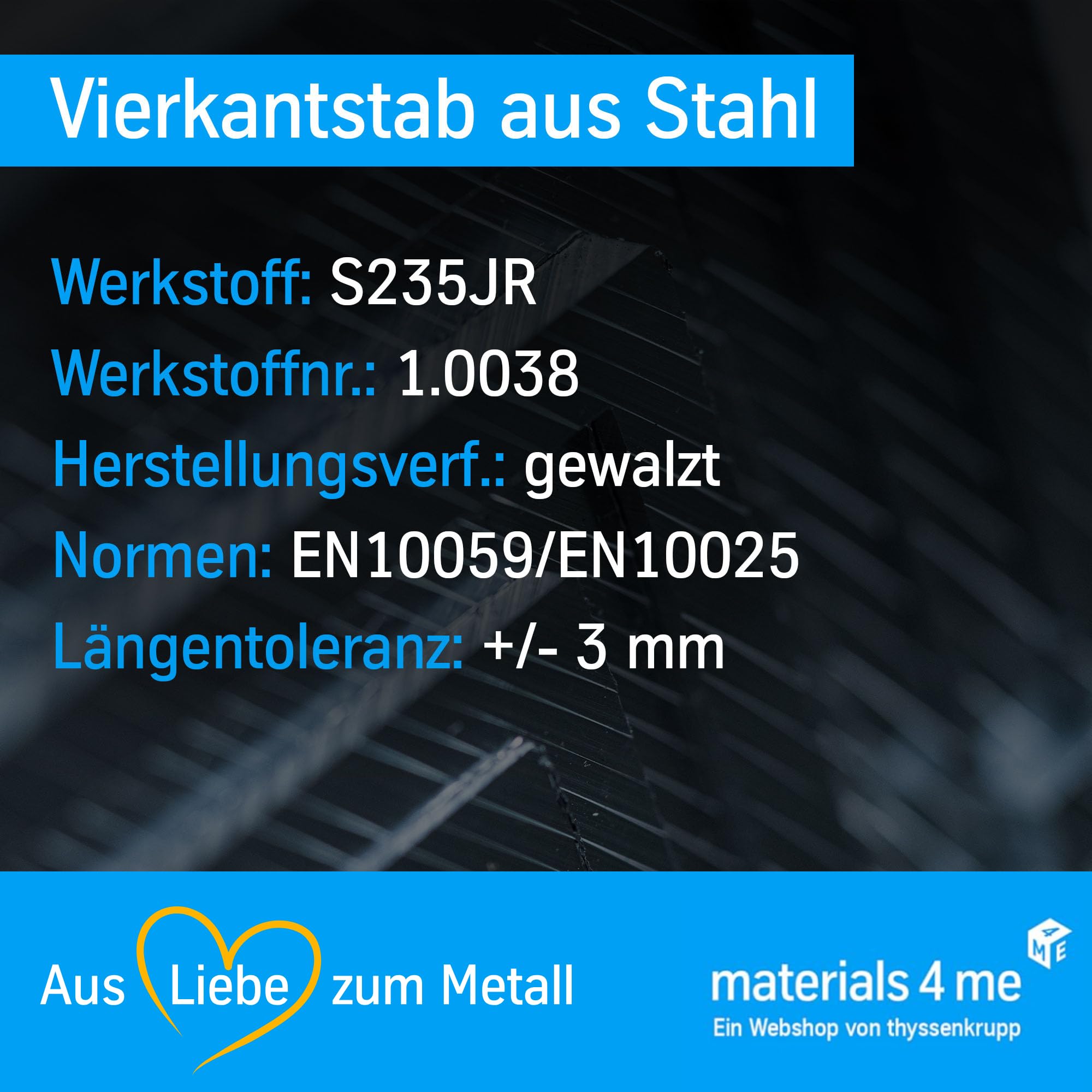 thyssenkrupp Vierkantprofil Stahl 30 mm – 2450 mm | Stahlprofil | Vierkantstahl | robust, stabil & vielseitig einsetzbar | Werkstoff: S235JR