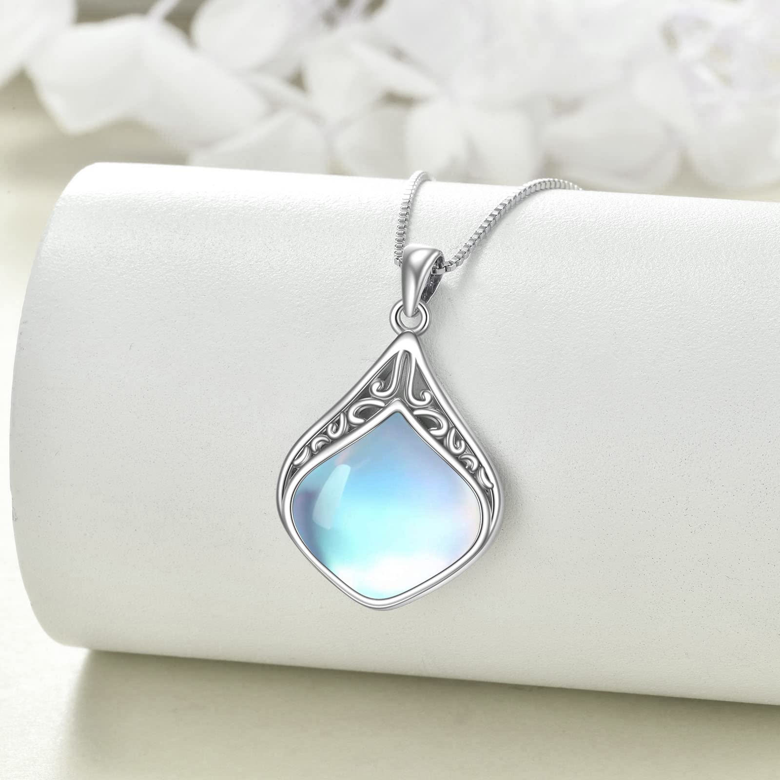YAFEINI Tropfen Kette Sterling Silber Vintage filigrane Naturstein Tropfen Anhänger Halskette Schmuck Geschenke für Damen Mädchen