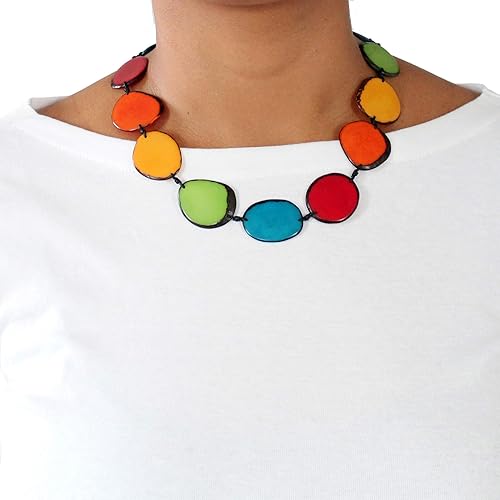 Tagua Necklace Wafers in Multicolor Handmade Fairtrade, LIghtweight, by Florama Natural Jewelry Tagua Necklace Wafers in Multicolor Handmade Fairtrade, LIghtweight, by Florama Natural Jewelry