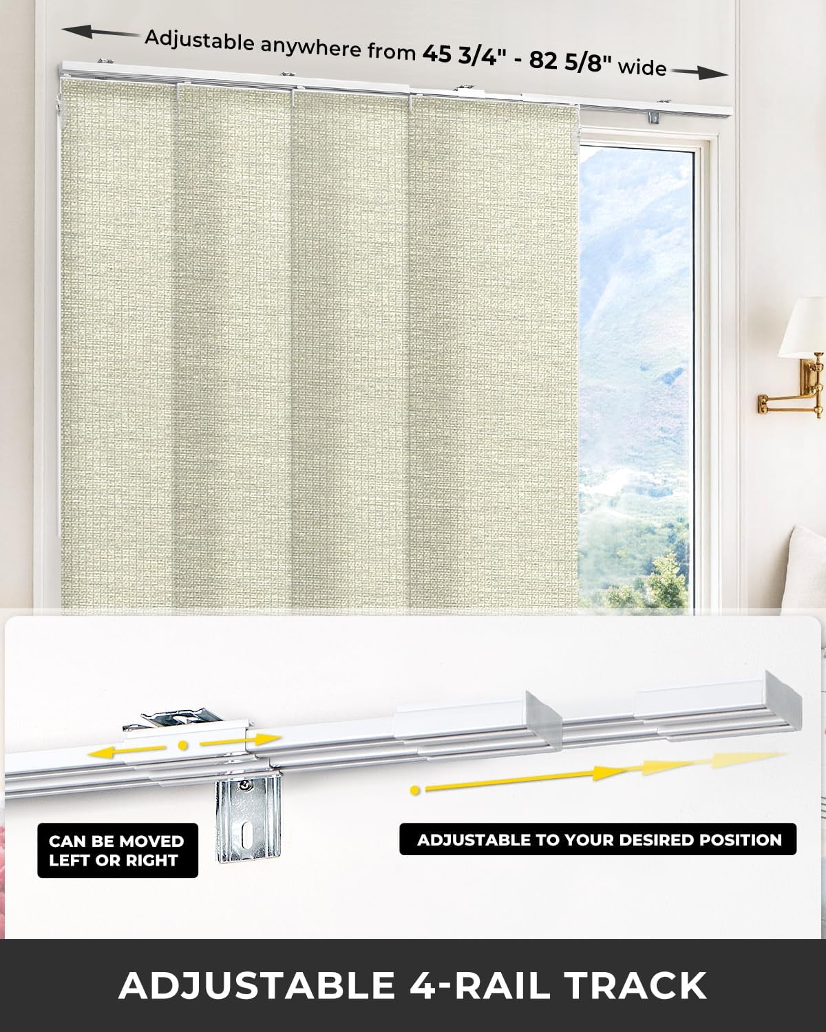UNISHADES Adjustable Panel Track Blinds for Sliding Glass Door, Cut-to-Height Paper Fabric Panels, Extendable Aluminum Track, Light Filtering Vertical Blinds for Patio Door, Closet, Room Divider