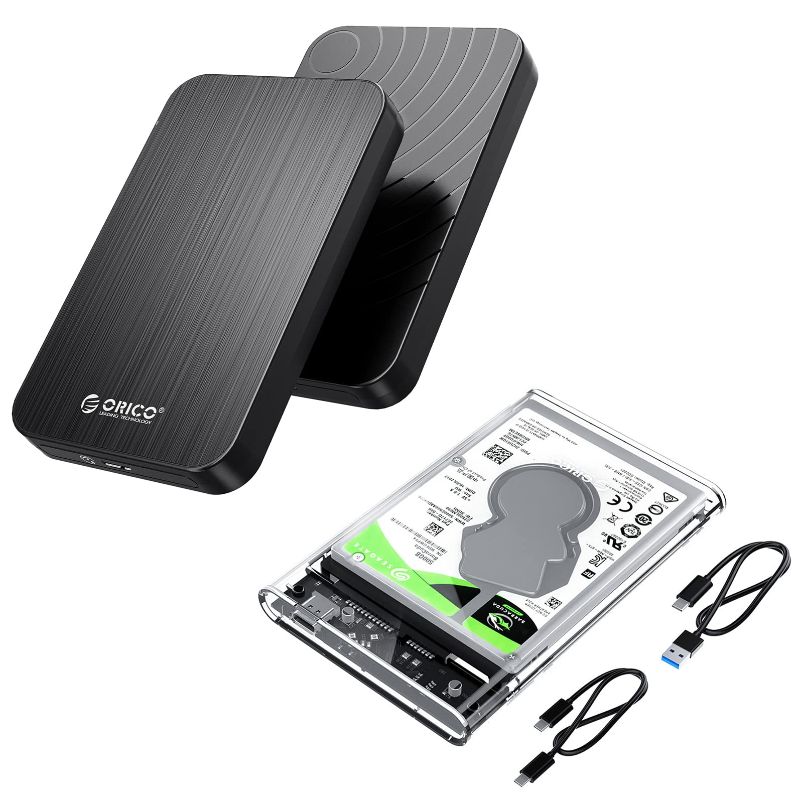 ORICO 2.5-Inch USB 3.0 to SATA Hard Drive Enclosure & 2.5'' Hard Drive Enclosure Type-C USB 3.1 Gen2 to SATA III Computer External HDD Enclosure