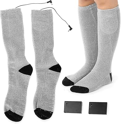 FILFEEL Heated Socks, Electric Battery Operated Powered Thermal Cotton Socks Winter Foot Warmer for Hiking Hunting Ice Fishing