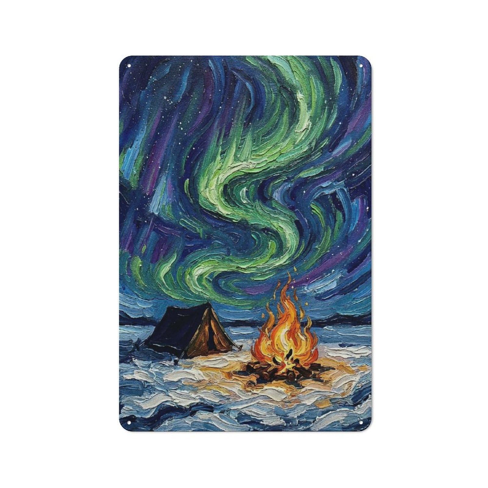 Northern Lights Camping Scene Metal Wall Plaque 30x20cm, Character Room Wall Plaque for Hallway, Home Bar, Garage Or Study