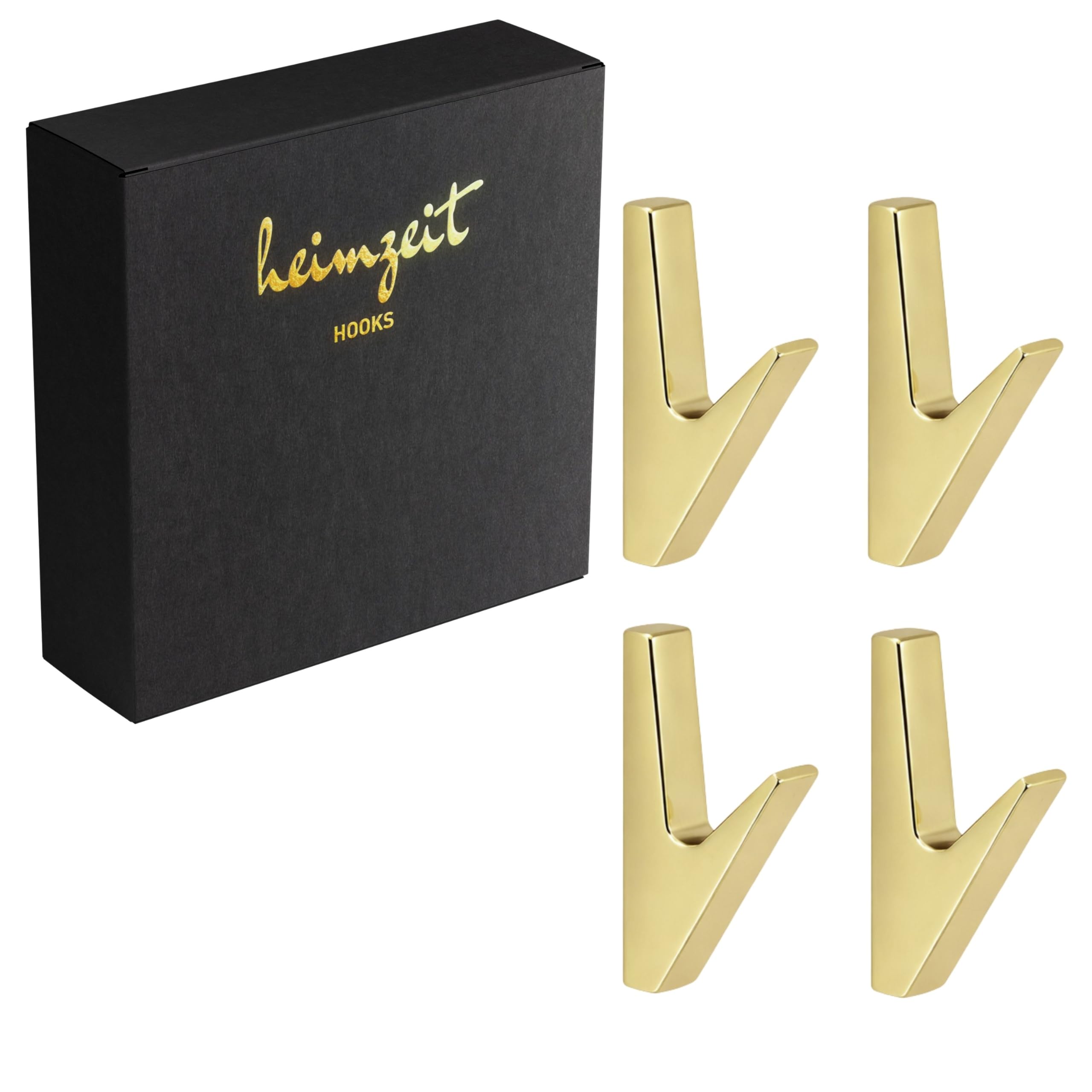 Ganchos de Pared Volt para Atornillar 4 Unidades en Oro, Perchero de Pared para Armario, Chaqueta, Toalla, Mochila y Ropa, Diseño Moderno, Ganchos Metálicos para Perforar