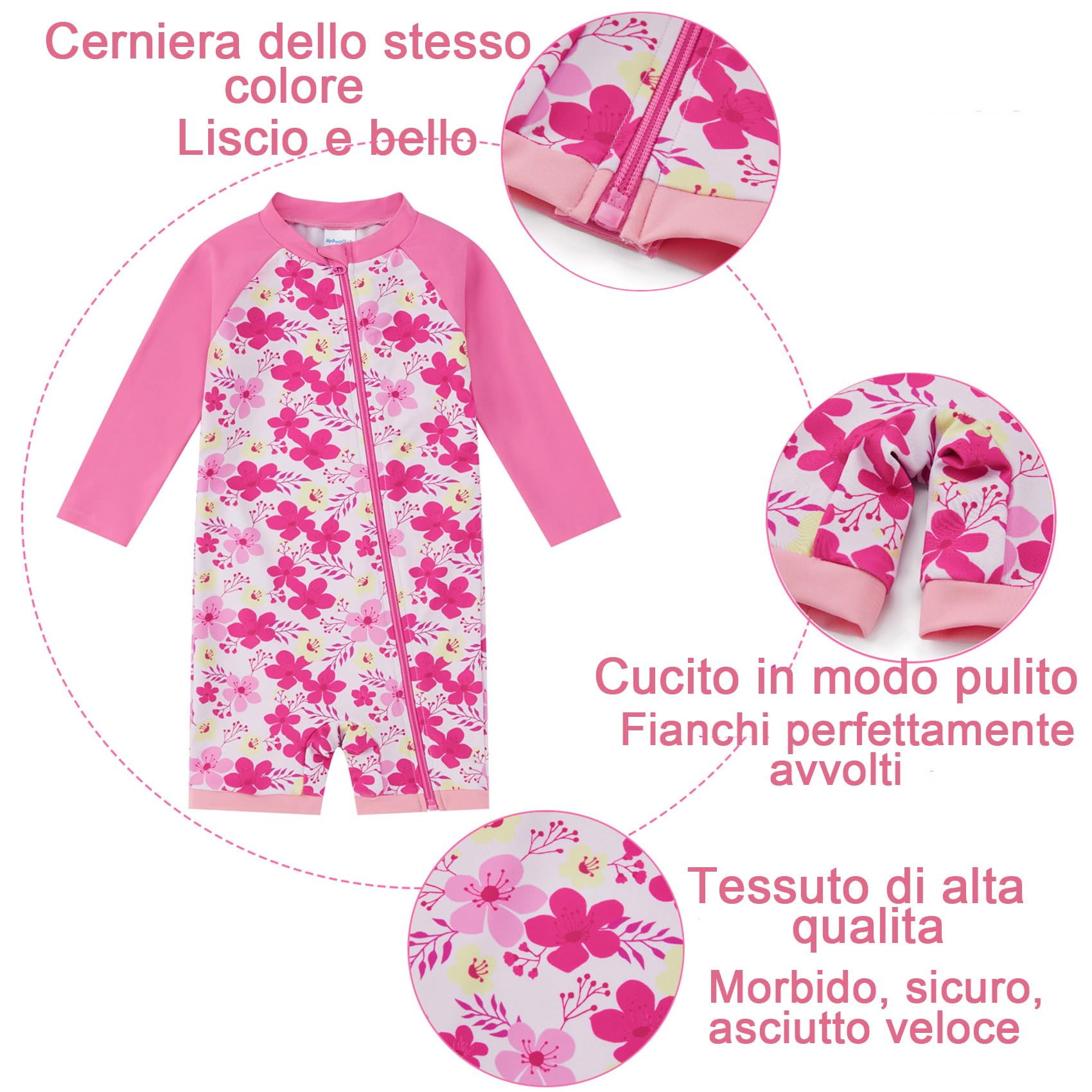 Costume da Bagno per Bambino/Ragazza con Protezione Solare UPF 50+ Costume da Sole a Manica Lunga con Cerniera Completa per Neonato (3-36 Mesi)