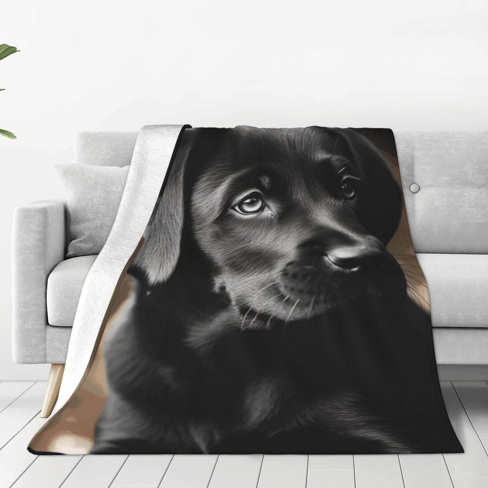 KLOPH Black Labrador Puppy Throw Blanket 50"x40" Flannel Fluffy Warm Blanket for Couch, Reversible Plush Blankets for Bed, Comfy Fuzzy Blanket for Sofa, Plush Lightweight-Blankets for All Season