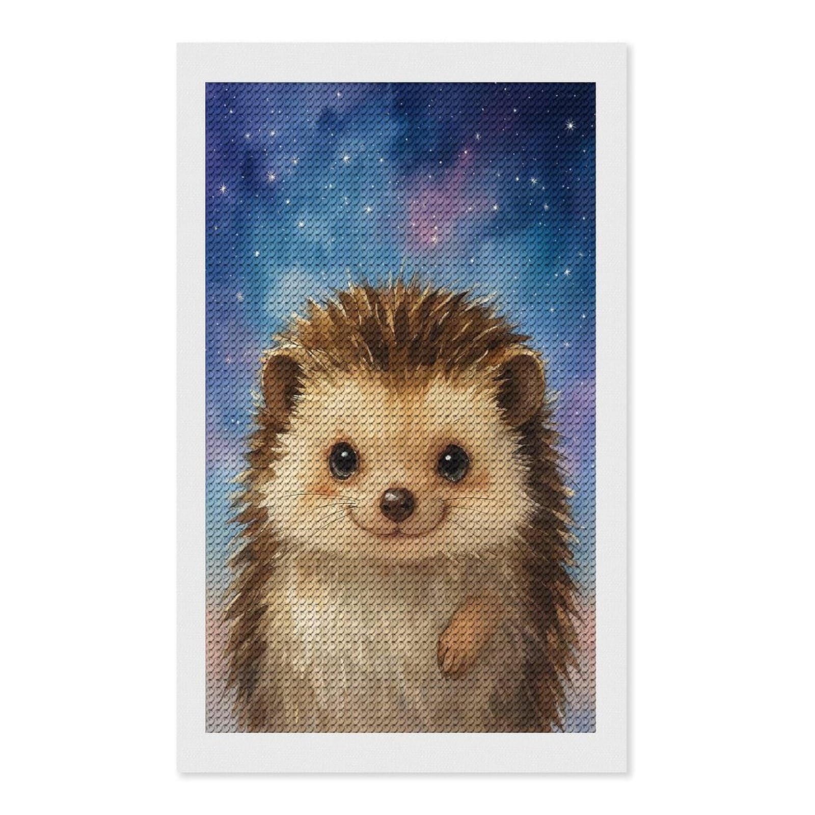Junmoney Watercolor Hedgehog in Starry Sky DIY Diamond Art Canvas Kit 12"x20", Relaxing DIY, Sparkling Crystal Beads, Vintage Style Decor, Holiday Gift Idea