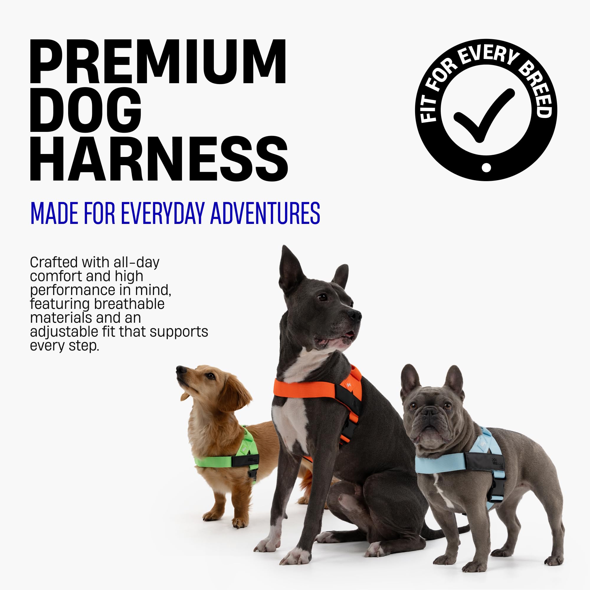 Dog Friendly Co. Arnés para perros grandes, diseño sin tirones (negro, L)