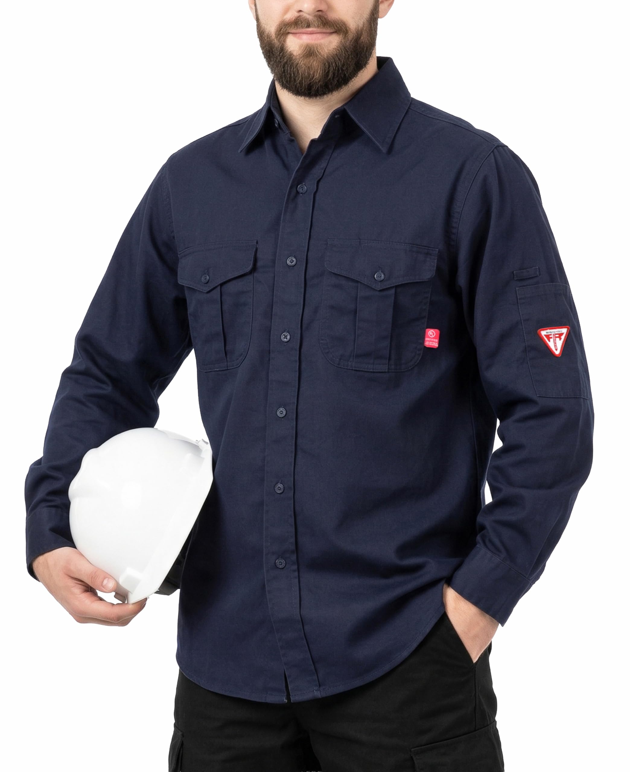 TICOMELA FR Shirts for Men Flame Resistant Shirt CAT2 Light Weight 6.5oz Fire Retardant Men's Welding Shirt, Navy, Large