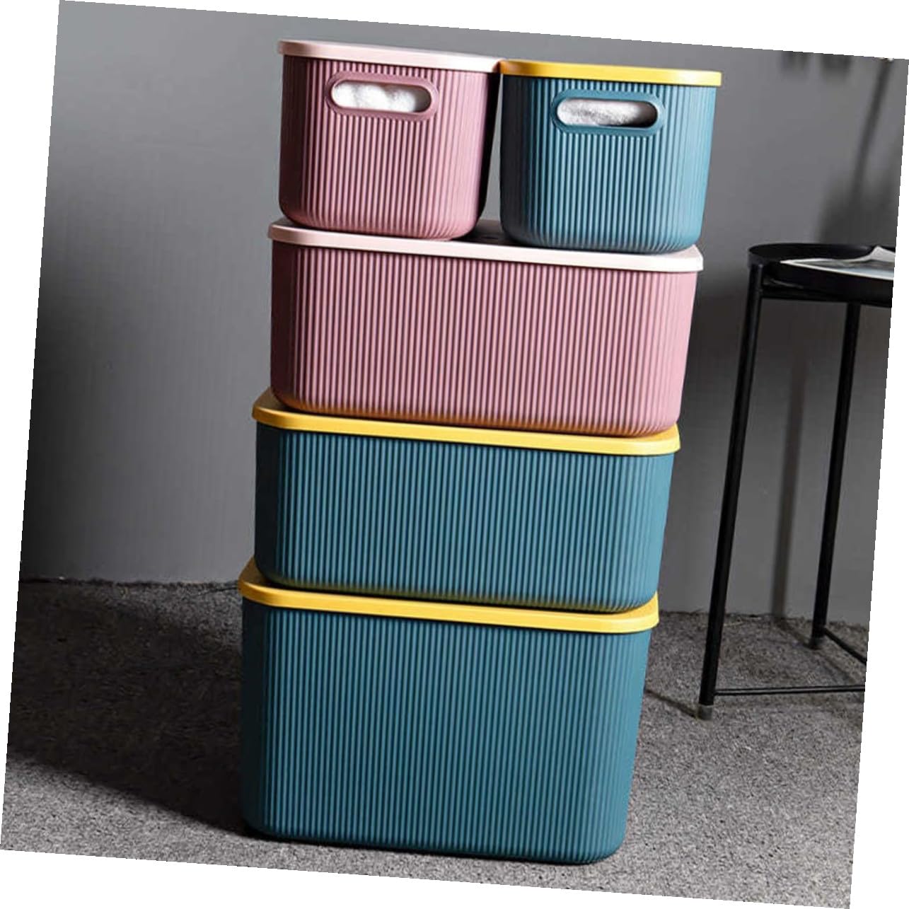 Alipis Contenedor de Almacenamiento Multiusos Pequeño 26.5x18.7x16.2 Cm de Plástico Azul con Tapa para Oficina y Hogar Caja Organizadora para Guardar Artículos Diversos