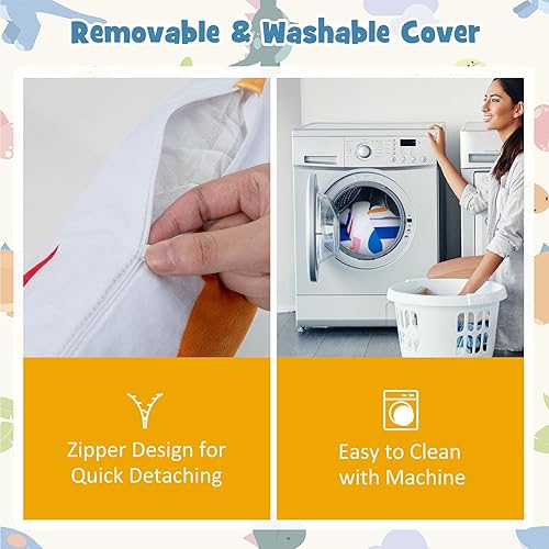 Miniatura 14 de HONEY JOY Sofá para niños pequeños, silla en forma de corona con almohada adicional, cómodos muebles de sala de juegos para niños con funda de