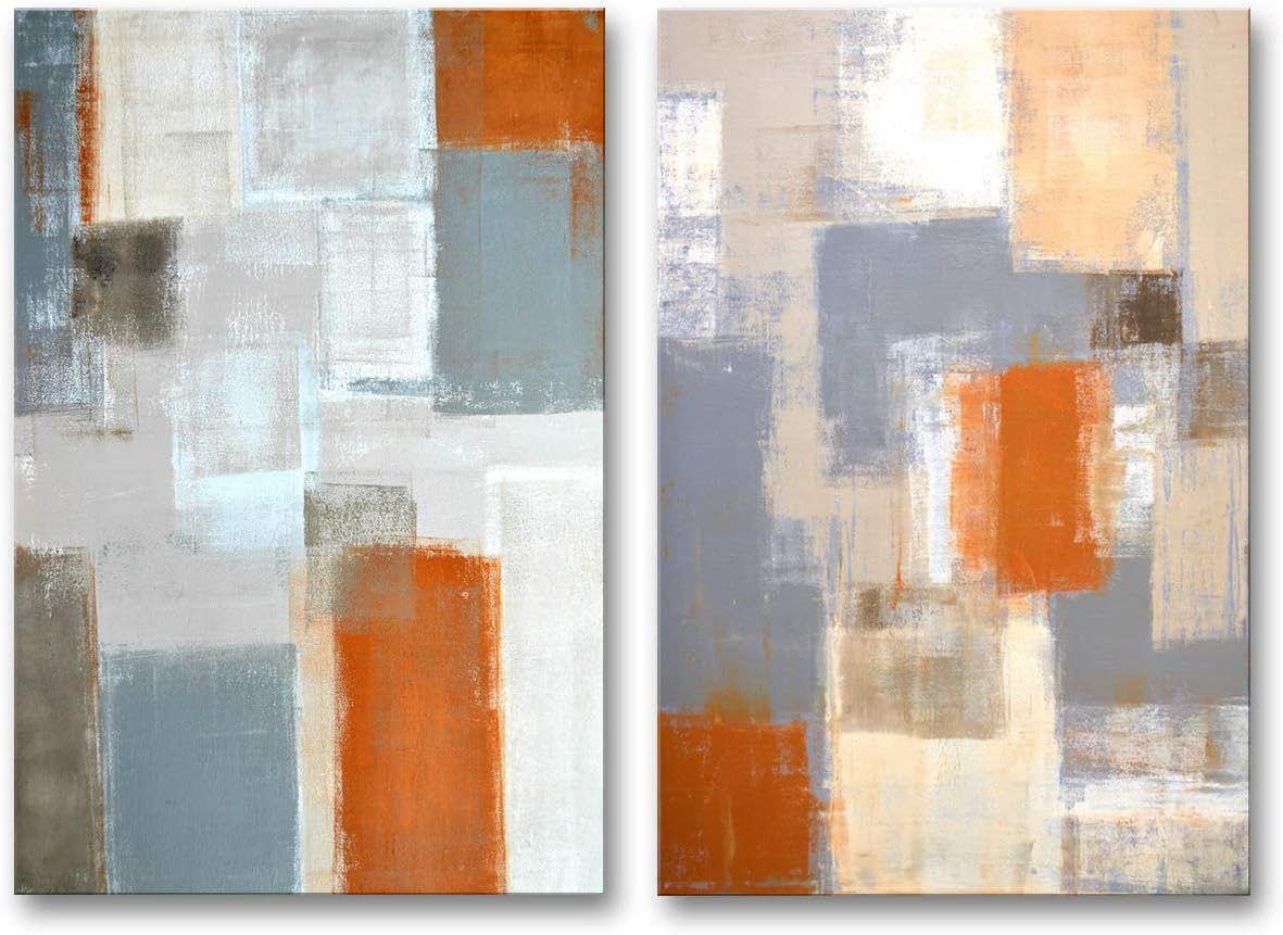 Decor Well Abstract Orange and Gray Wall Art Prints on Stretched Canvas Modern Decor Set