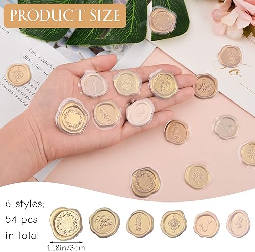 Miniatura 2 de URROMA Calcomanías de sello de cera dorada mixta, 54 unidades, calcomanías de sellos de sobre, calcomanías adhesivas antiguas para Navidad,