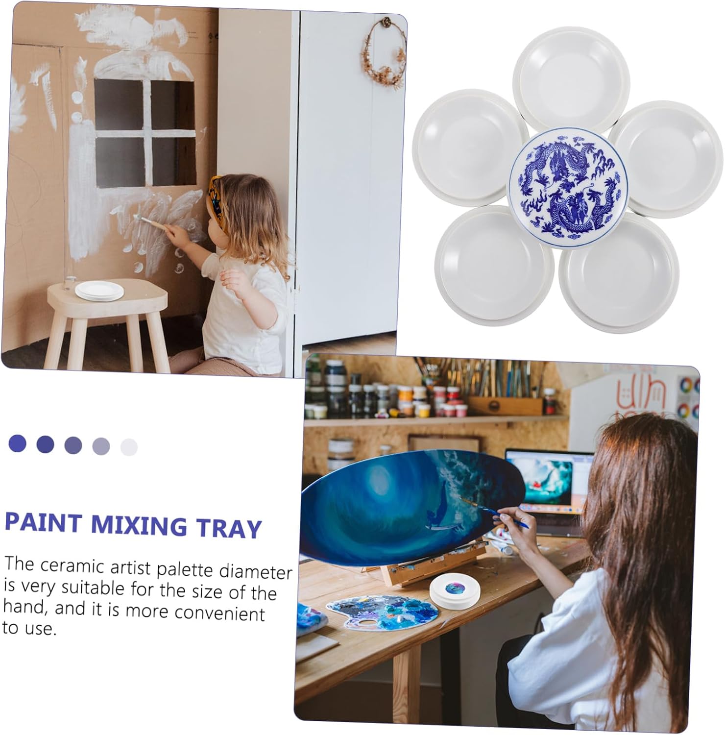 DOITOOL Porcelain Mixing Palette Watercolor Pigment Tray Ceramic Mixing Tray Eco-Friendly for Chinese Ink Painting Art Supplies