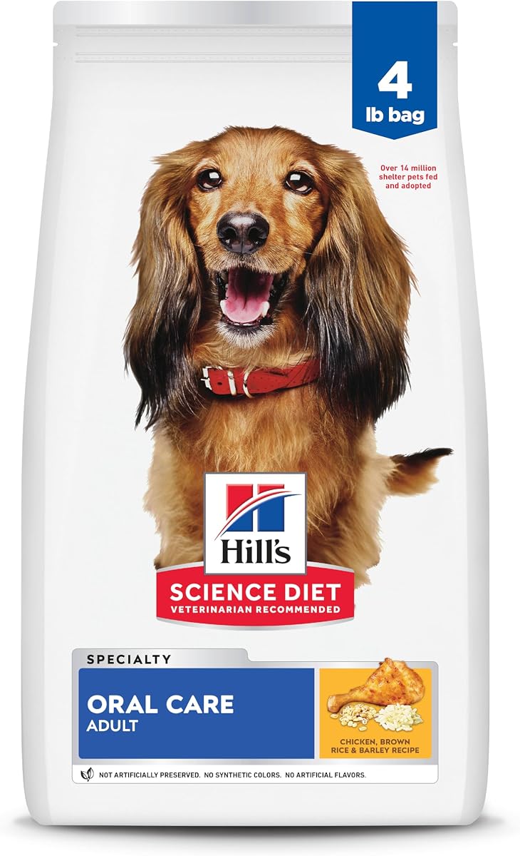 Cuidado bucal para adultos Comida seca para perros | #1 Veterinario recomendado, pollo, arroz integral y cebada, bolsa de 4 libras