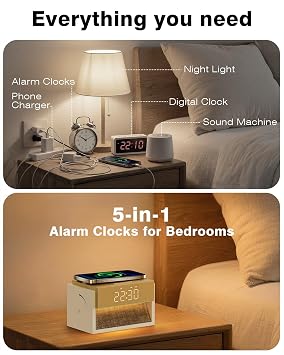 Sunrise Alarm Clock with Sound Machine, Bedroom Clock with Wireless Charger & 20 Soothing White Noise, Wake Up Sunlight Simulator for Heavy Sleepers Kids Adults