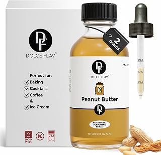 Dolce Flav Peanut Butter Flavoring – Rich, Creamy Roasted Nut Taste | 2 oz Concentrated Extract for Baking, Desserts, Drinks & Protein Shakes | Graduated Dropper Included | Water-Soluble | Kosher | Made in USA