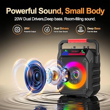 Karaoke Machine and 2 Wireless Microphones for Adults & Kids | Bluetooth Speaker with RGB Lights, Supports Bluetooth/USB/TF/AUX Inputs, Portable 2kg for Home Parties & Outdoor Events