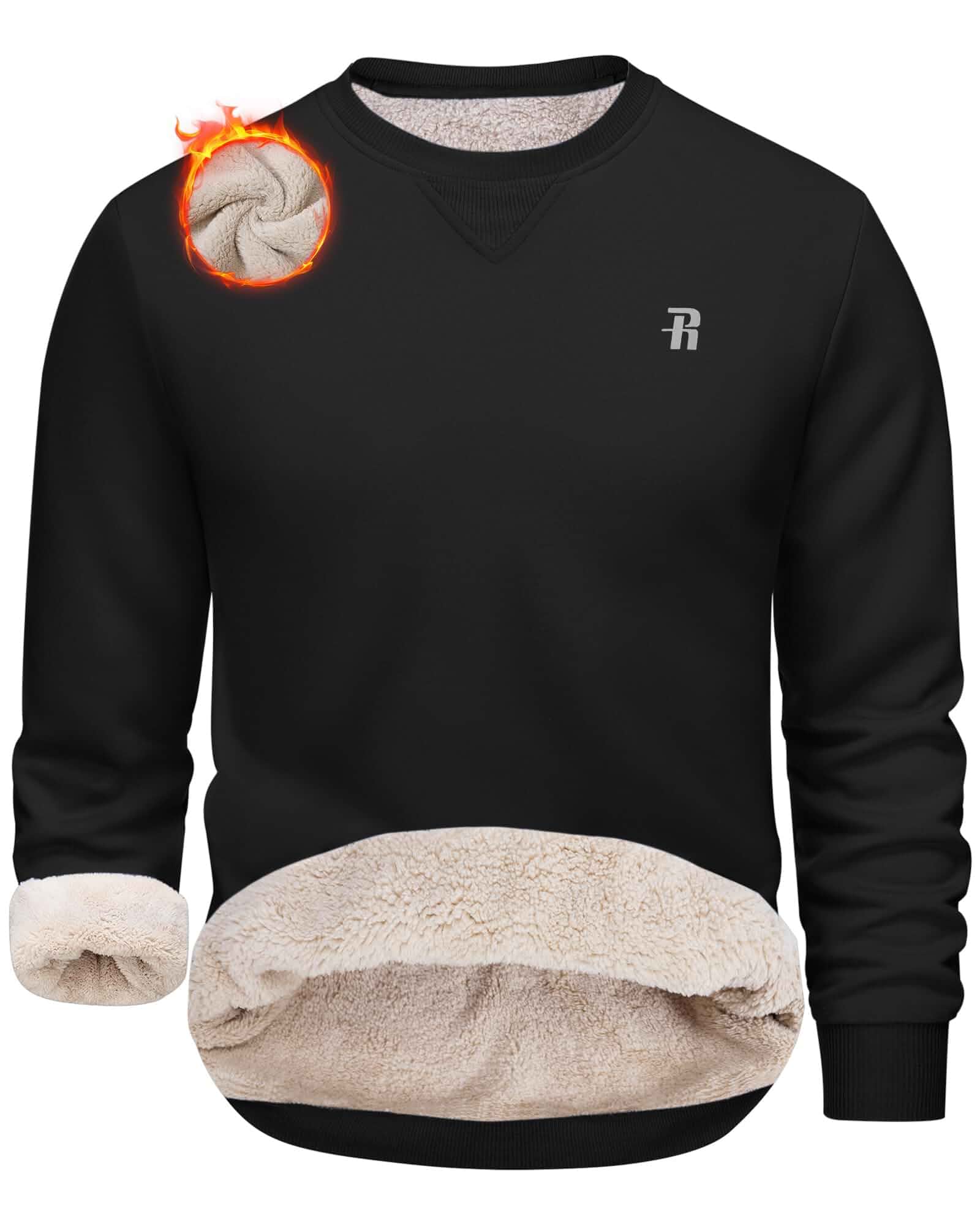 Runhit Men's Crewneck Sweatshirt - Warm Sherpa Lined Fleece Sweatshirts Long Sleeve Thermal Pullover Shirt for Winter Long Sleeve · Loose