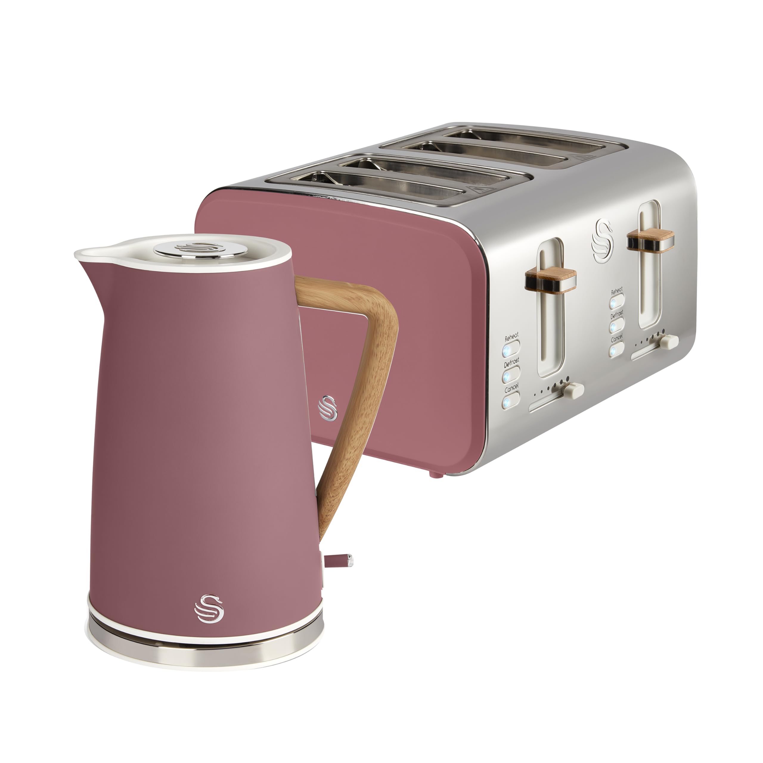Swan Nordic Kitchen Set, Cordless 1.7L Jug Kettle, 1500W 4 Slice Toaster, SK14610FUS + ST14620FUS, Fuchsia Rose โ image 1
