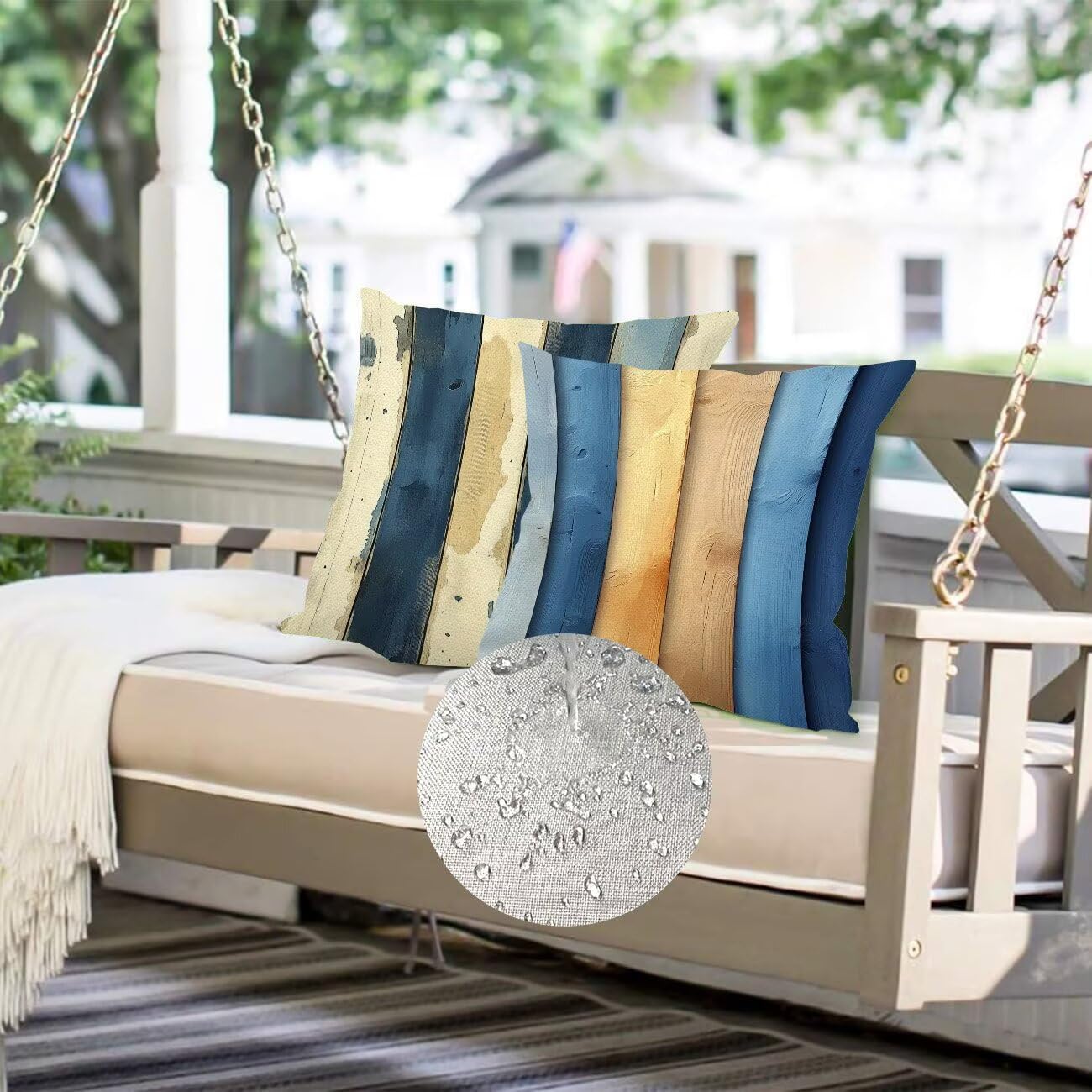 クッションカバー 4枚セット 青 ライン クッション 70 x 70 cm かわいい 柔らかい ビロード背当て 装飾 枕カバー おし