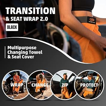 Orange Mud Transition & Seat Wrap V2.0 Black Car Seat Cover Towel | Automotive seat cover, changing kilt and multipurpose towel, quick-dry wrap for athletes and outdoor use