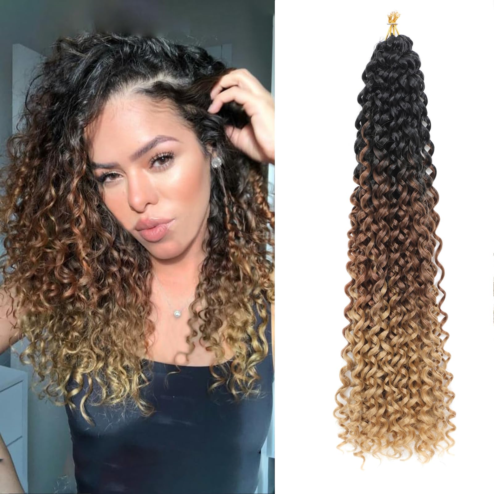 8 Packs GoGo Curl Crochet Hair 12 Inch Short Curly Crochet Hair for Women Beach Curl Water Wave Deep Twist Crochet Braids Synthetic Braiding Hair Extensions (1B/30/27#