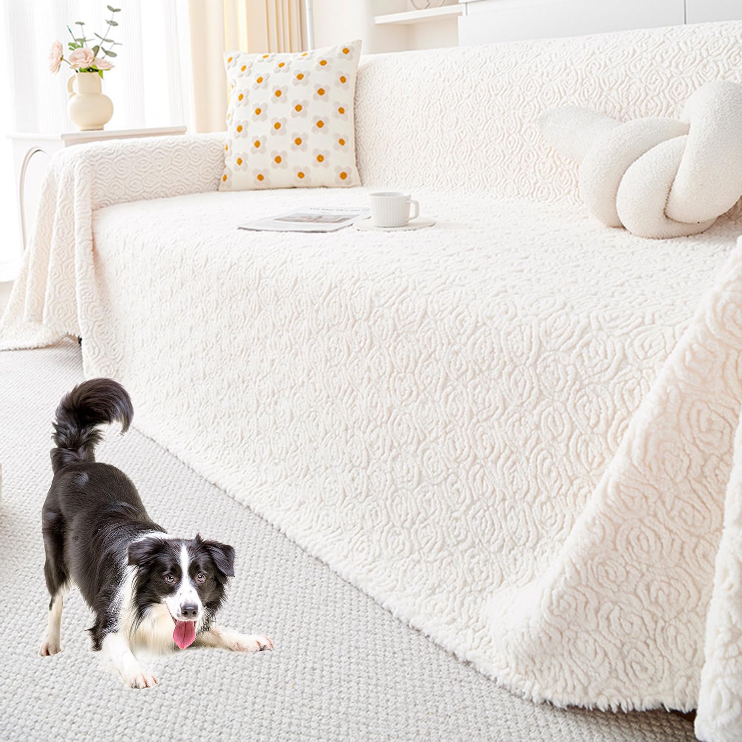 Housse de canapé en velours cream 180x420 cm pour animaux