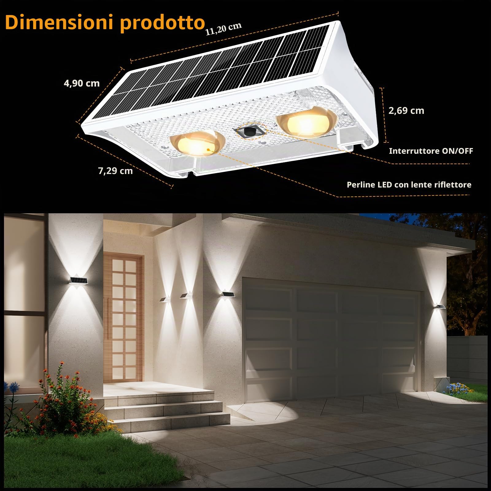 NIORSUN Lampada Solare da Esterno, 8 Pezzi, Leggero Su e Giù, Impermeabili IP65, 3000K/4000K/6500K + RGB, Applique da Esterno Solare per Parete, Terrazza, Giardino, Garage, Recinzione（Bianco）