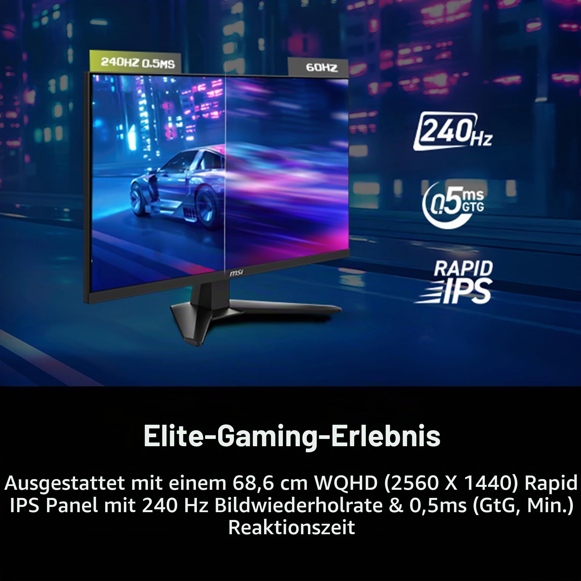 MSI MAG 274QF X24 Gaming-Monitor 27 Zoll 2560x1440 (QHD), 240Hz, Adaptive Synchronisation, HDMI, DisplayPort, VESA-Montage, Neigung, höhenverstellbar, Lautsprecher, 0,03ms, Schwarz