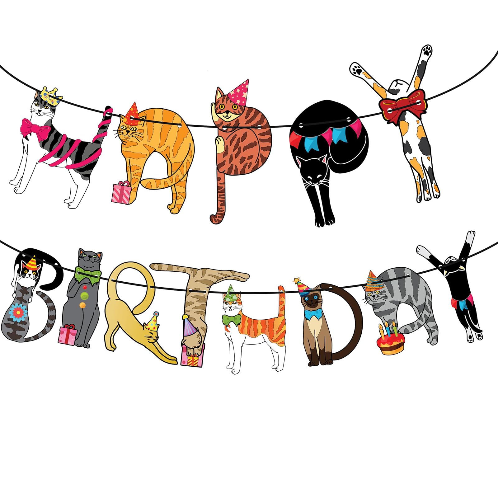 Tazuxetuqe Happy Birthday Cat Banner Garland – Cute Kitten Birthday Party Decorations for Kitten Lovers | Colorful Cat Themed Party Supplies for Kids, Girls, Boys | Funny Cats Breed Bunting Decor