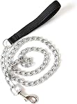 Heavy Duty Metal Dog Leash for Large Medium Dogs, Chew Proof 3.0mm Chrome-Plated Chain Leash with Padded Handle, 360° Swivel Clip 6FT Strong Dog Chain for Training Walking