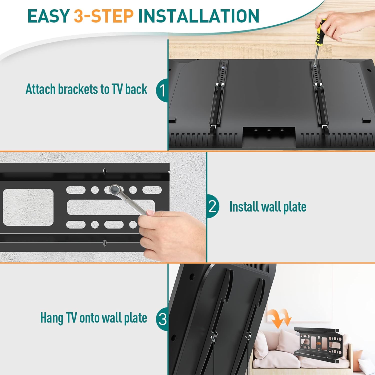ELIVED Fixed TV Wall Bracket Ultra Slim Wall Mount for Most 26-55 Inch LED, LCD, OLED Flat or Curved TVs with VESA 75x75mm-400x400mm up to 45KG, Low Profile TV Bracket Flat to Wall Design EV029 7 71NwHFuDBVL. AC SL1500