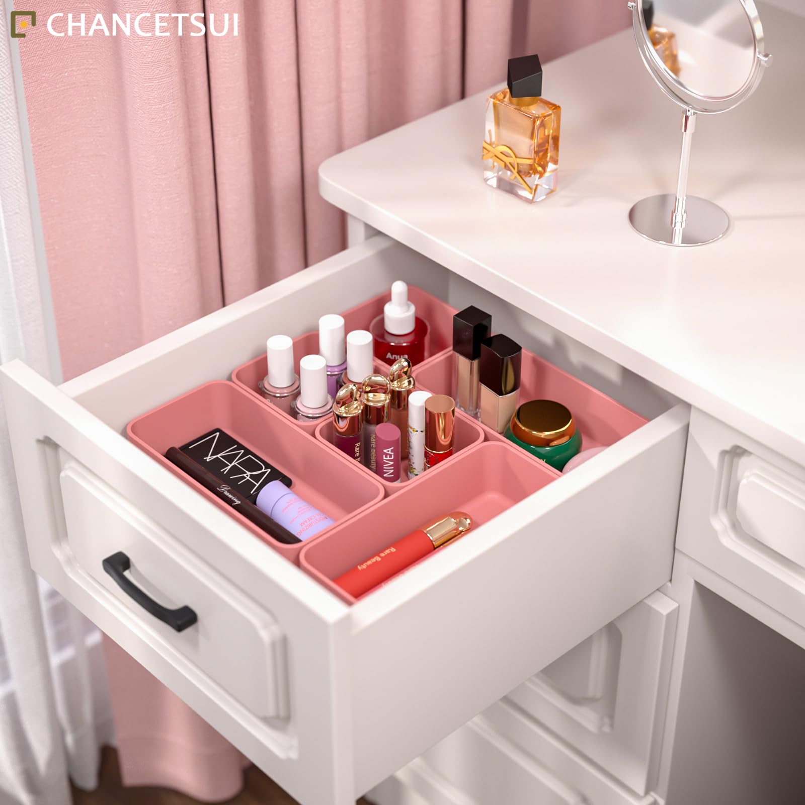 Organizer Per Cassetti In Plastica Trasparente - Set Da 7 Pezzi Impilabili, Per Trucco, Ufficio, Casa - Foto 9