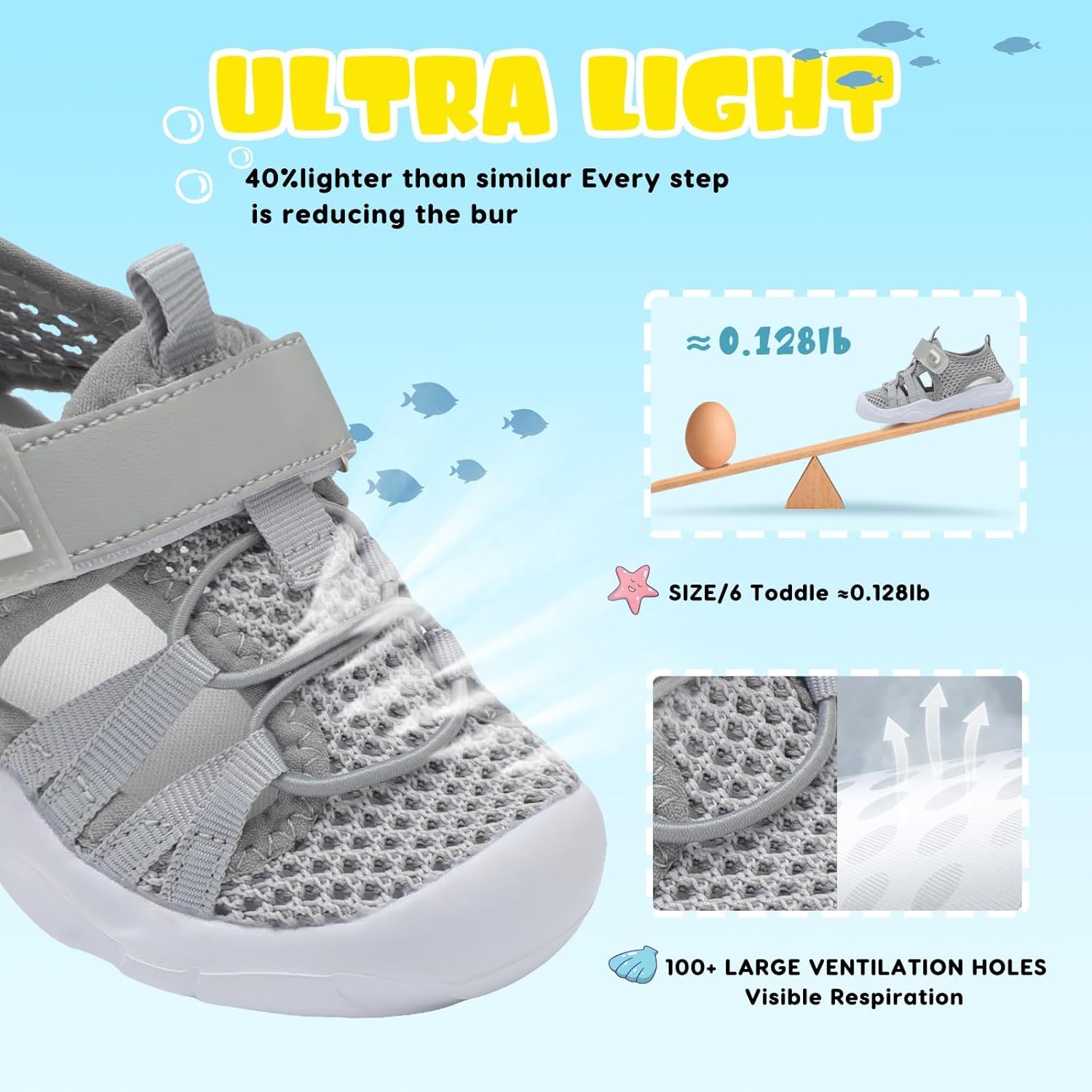 JOINFREE Toddler Boys Girls Water Shoes Breathable Qucik Dry Sport Beach Sandals Lightweight Barefoot Flexible - Image 3