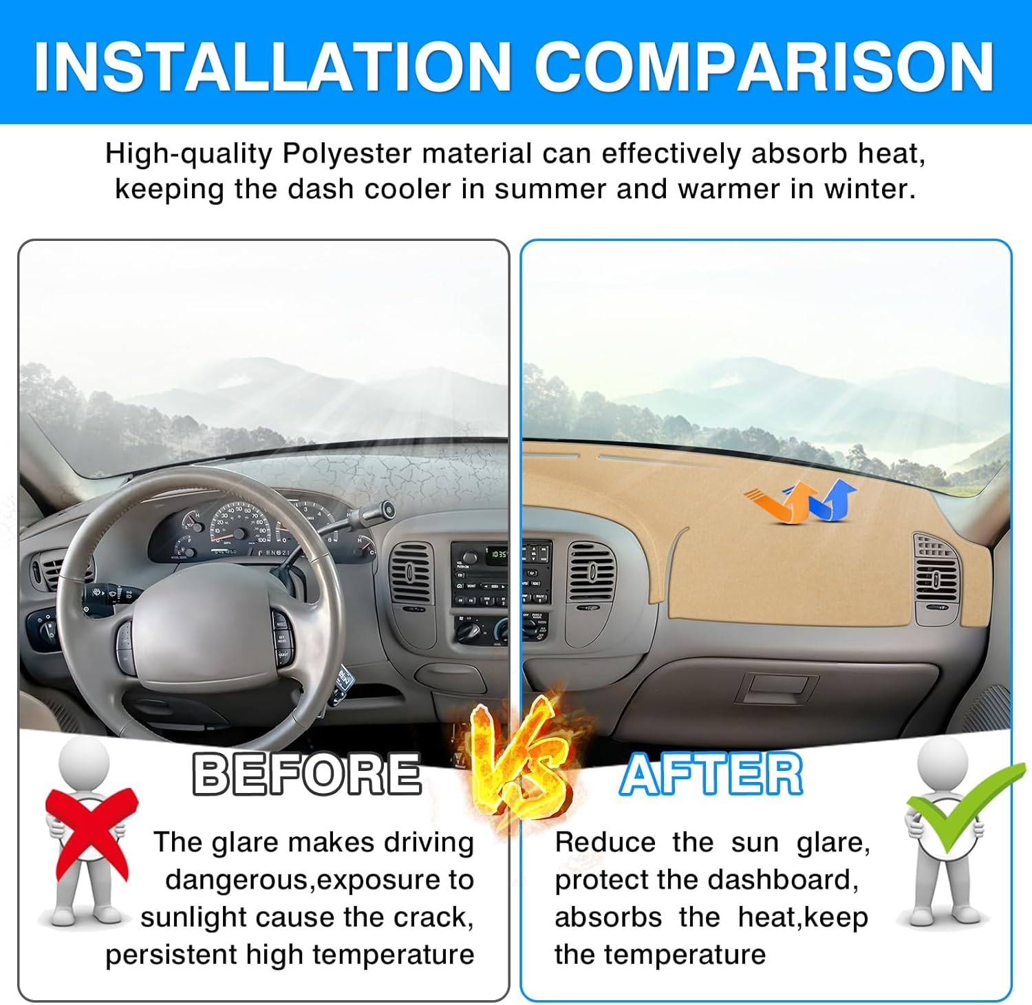 Autorder Beige Dashboard Cover Mat for 1997-2003 Ford F150 F-150/F250/Expedition/F150 Heritage Accessories Dash Cover Upgrade Polyester Dash Mat Sunshade Glare UV Rays Protector