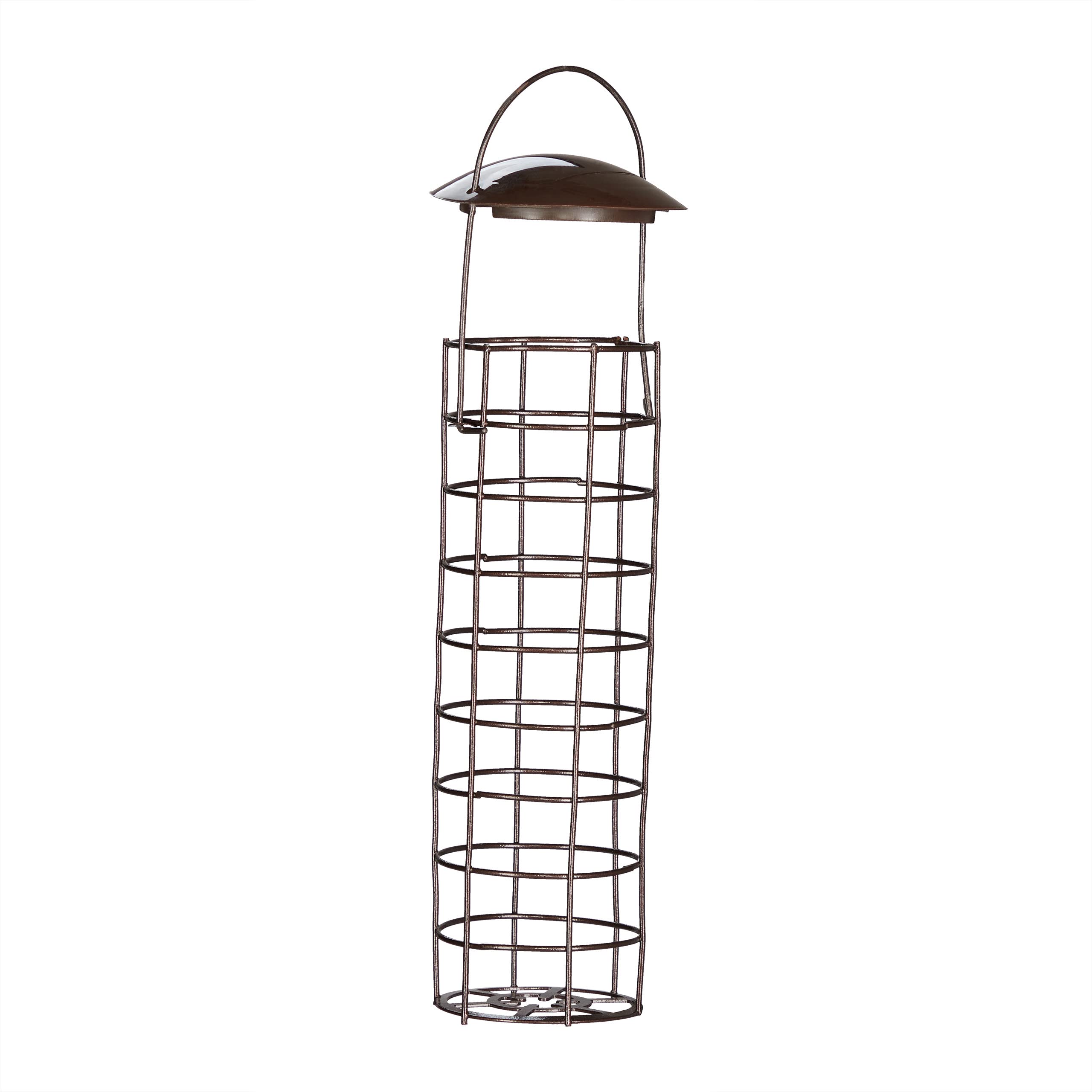 5 Comederos Pájaros Bolas Grasa, Alimentador Colgante, Soporte Frutas y Sebo con Techo, 31x8,5 cm, Metal, Marrón