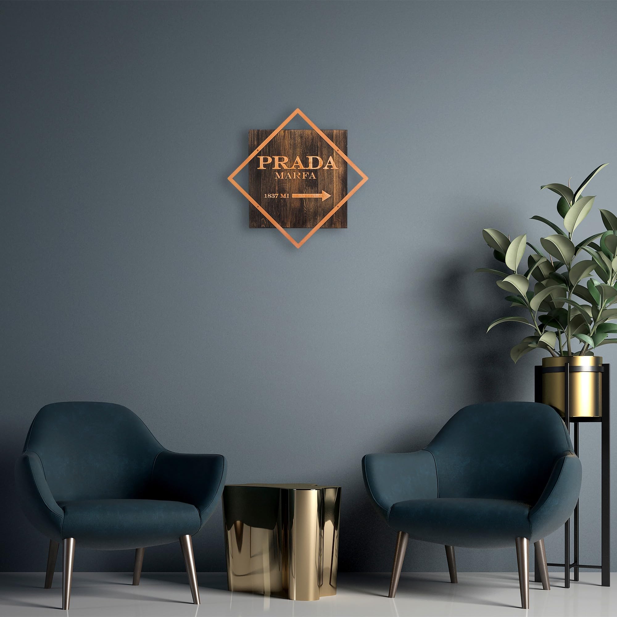 Elegant Decorative Wooden Wall Accessory, 54 x 54 cm, Walnut & Copper, 50% Wood (3 cm) & 50% Metal (1.5 mm), Wall Mountable, Unique Design