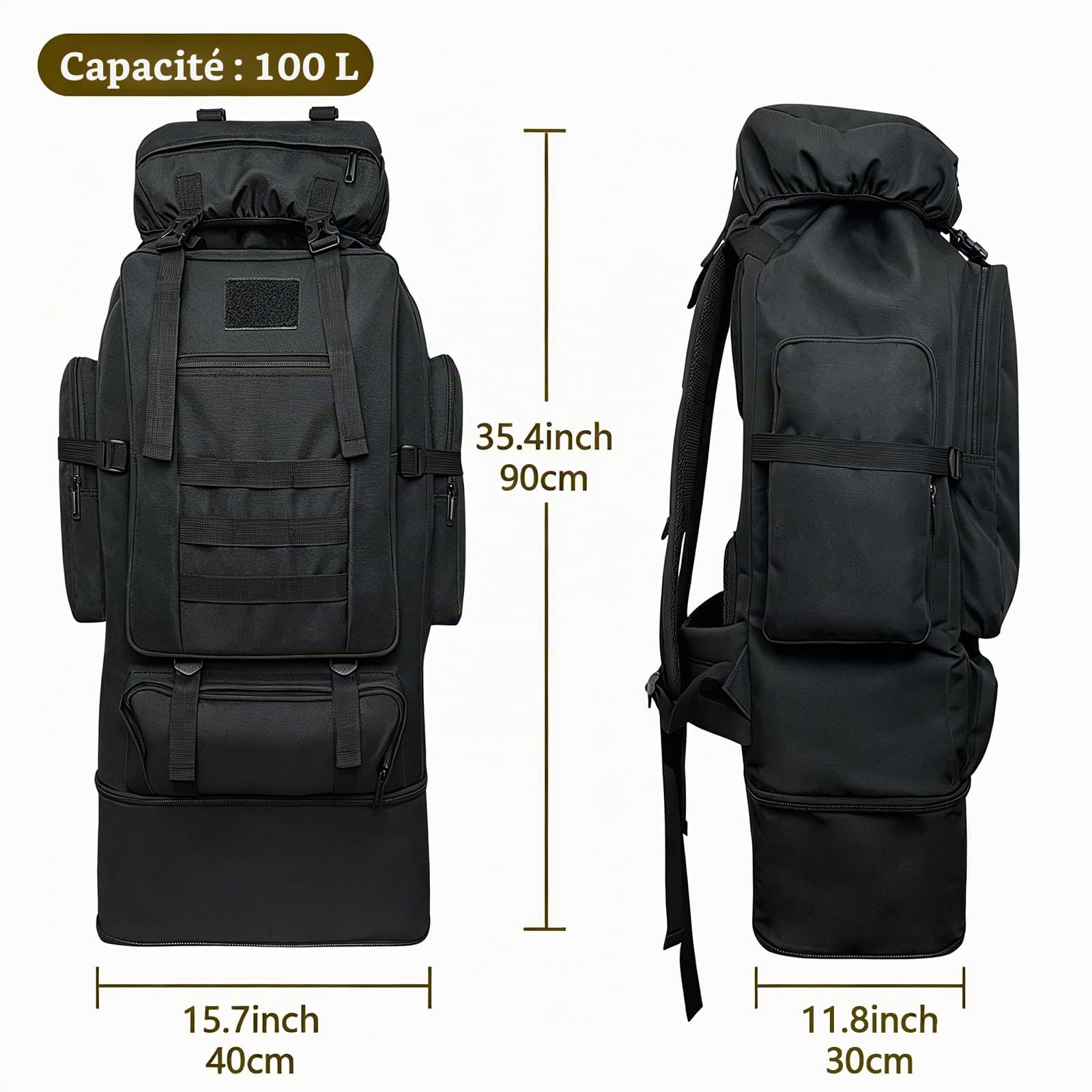 80L Randonnée Camping Sac À Dos Voyage MOLLE Sac À Dos, Sacs À Dos Tactiques Militaires, Épaissie Réglable Imperméable À L'eau De Grande Capacité Sac À Dos Extérieur