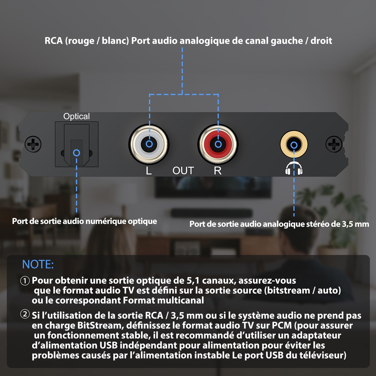 CAMWAY eARC Extracteur audio HDMI ARC/eARC vers fibre optique, RCA, convertisseur audio 3,5 mm, prend en charge le son surround 5.1, installation facile pour barre de son, amplificateur, casque