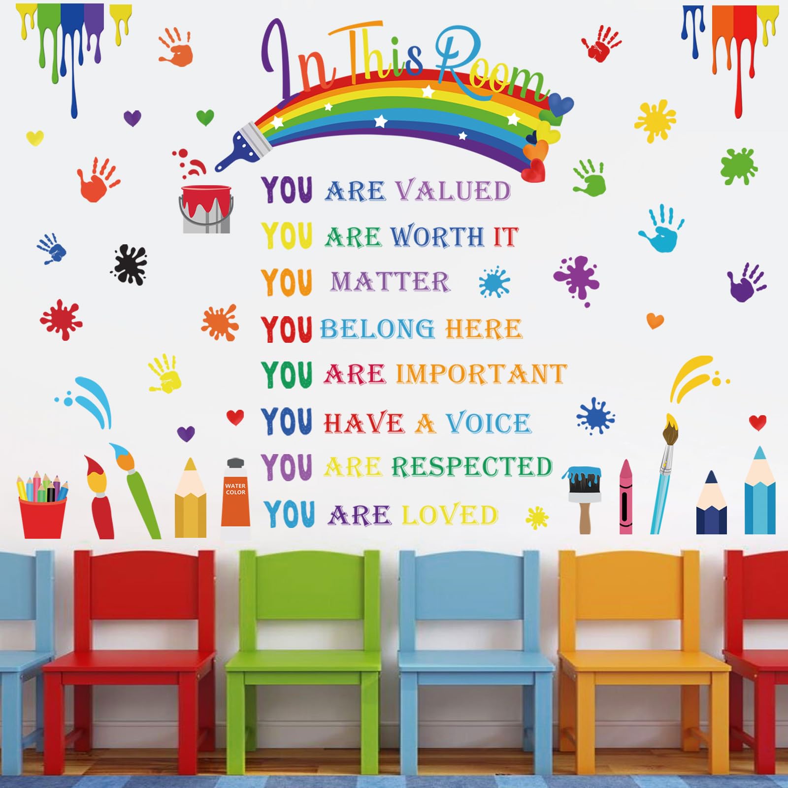 wondever Reading Corner Rainbow Wall Decals Handprint Kids Inspirational Quotes Peel and Stick Wall Art Stickers for Reading Room Classroom Kids Room - Image 2