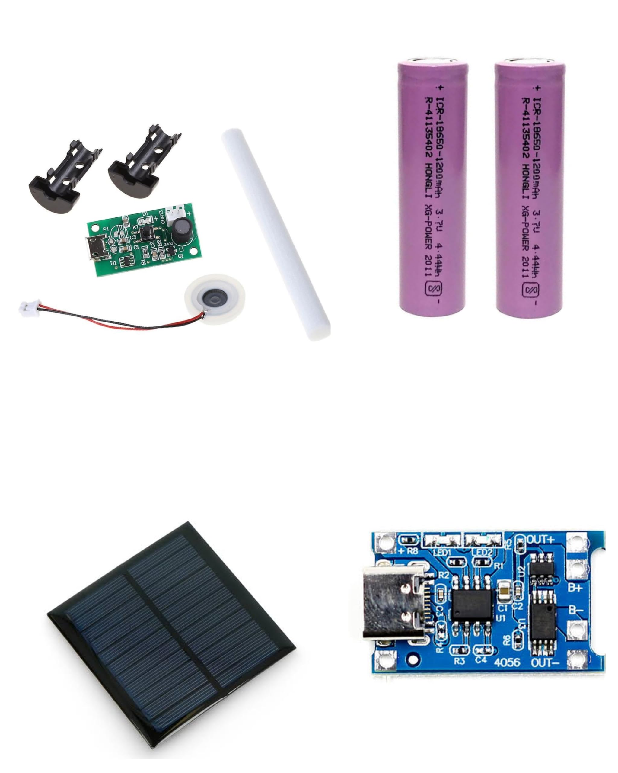 Sam Mini Solar Panel Kit - 70 x 70mm Mini Solar Panel + 2 x 1200mAh Cell + TP4056 Lithium Battery Charging & Protection Module + Humidifier Mist Module-image-35