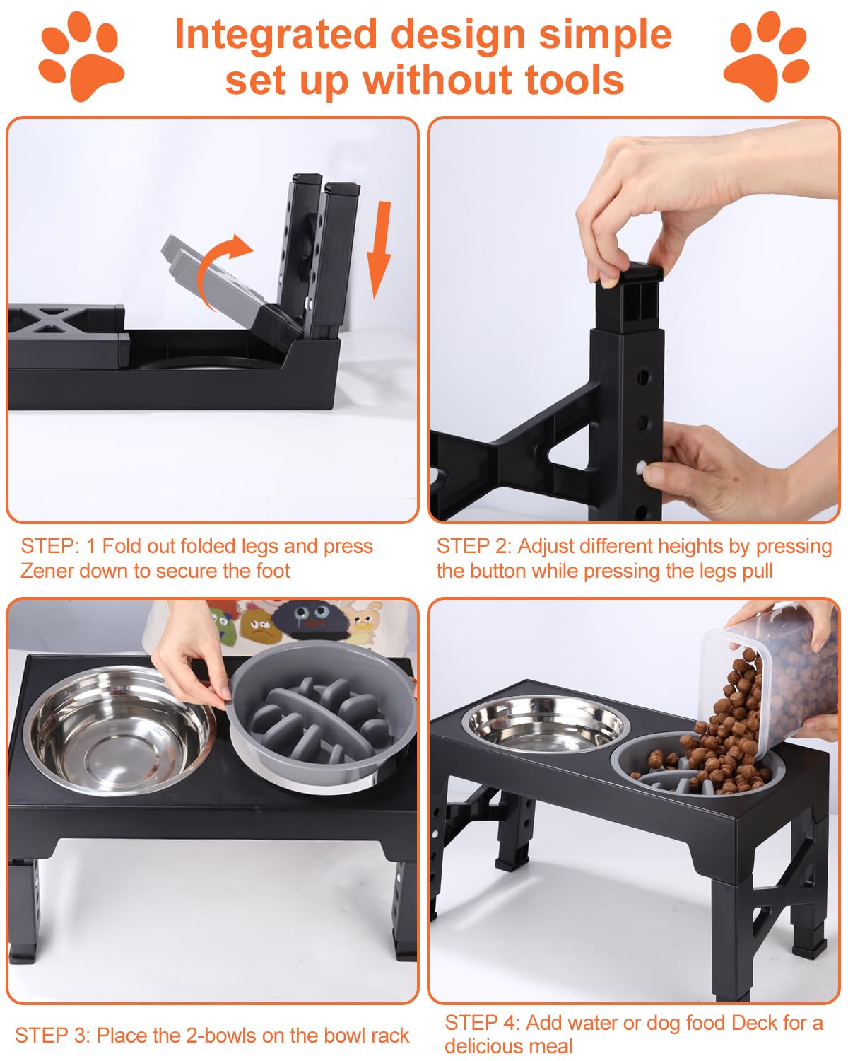 TIDEVAN Ciotola per Cani Ciotola Rialzata Ciotole Acqua Rialzate 4 Supporti Regolabili in Altezza con Ciotola per Alimentazione Lenta e Ciotola Galleggiante e Acciaio Inossidabile per Cani in Diverse