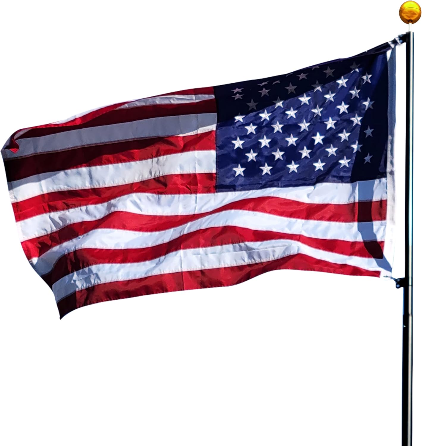 Service First 30FT Black Heavy Duty Delta Sectional Residential Flag Pole Freedom Edition Complete Kit with Rope And Halyard System - Gold Ball - Nylon Clips - USA Flag