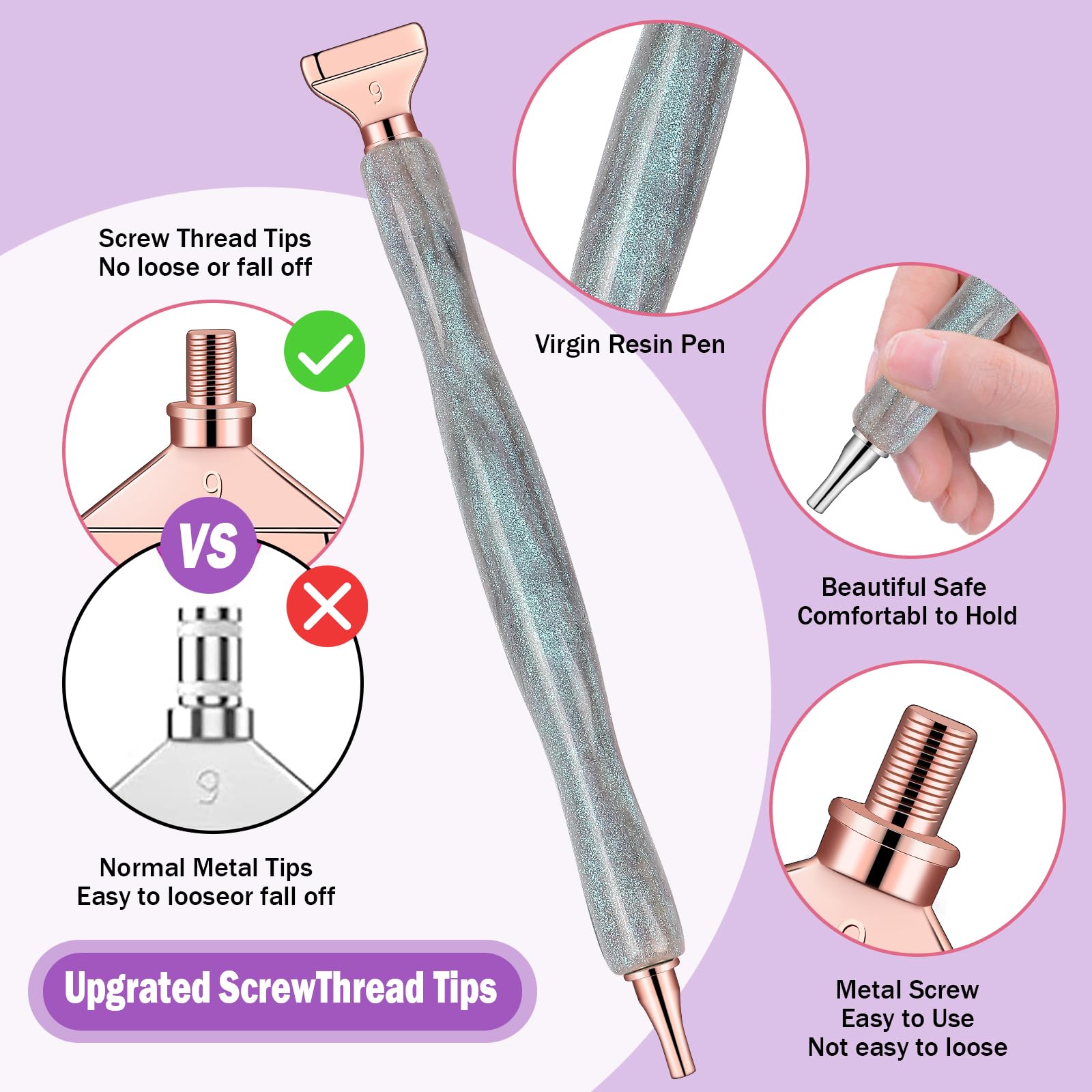 papasgix 14Pcs Diamond Painting Pens Kits, Glitter Diamond Art Metal Drill Pen Tips with Multi Replacement Pen Heads - Image 2