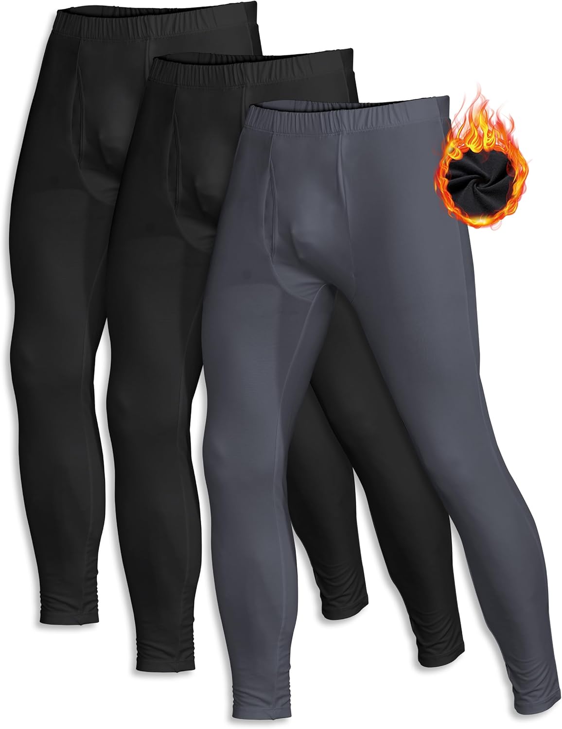 ZUTY 3 Pack Long Johns for Men Thermal Underwear Bottom Fleece Lined Pant Men's Leggings Base Layer for Cold Weather