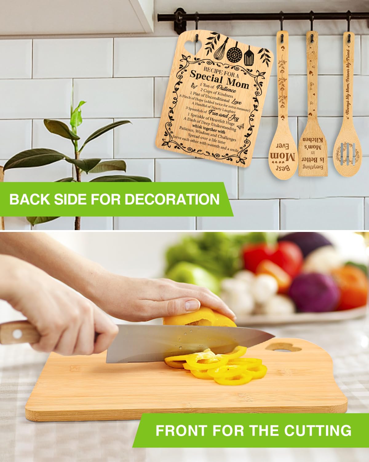 Regalos para mamá, regalos de cumpleaños, regalos del día de San Valentín para mamá, receta para una madre especial, tabla de cortar de bambú, regalo de hija e hijo, regalo de Navidad para
