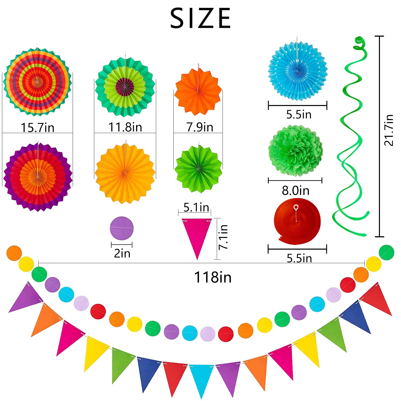 Cinco De Mayo dekoracje imprezowe dekoracje fiesta wielokolorowe papierowe wachlarze girlandy proporczyk pompony wiszące wiry na urodziny ślub tęcza meksykańska impreza