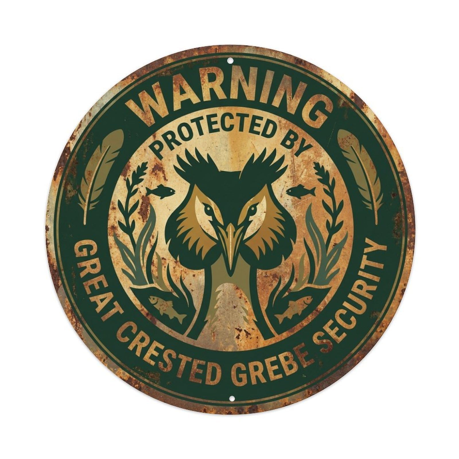 Great Crested Grebe Security Warning Waterbird Metal Tin Sign
